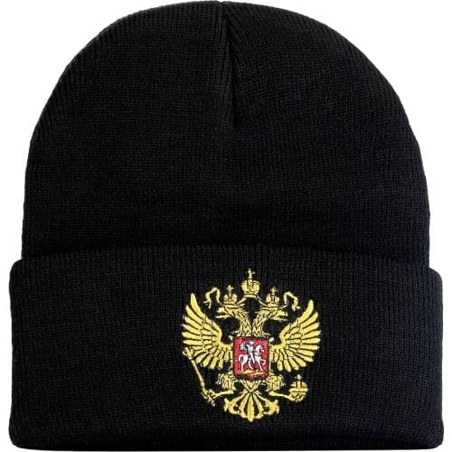 2021 New Russia Winter Hat Men Women Warm Russian Emblem Knitted Hat Skullies Beanies Black Unisex Winter Casual Beanie Knit Cap