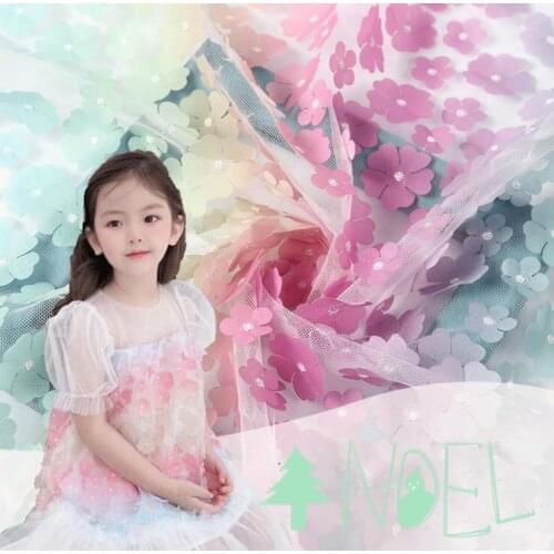 New three-dimensional gradient plum blossom embroidered fabric dress fashion net lace embroidery