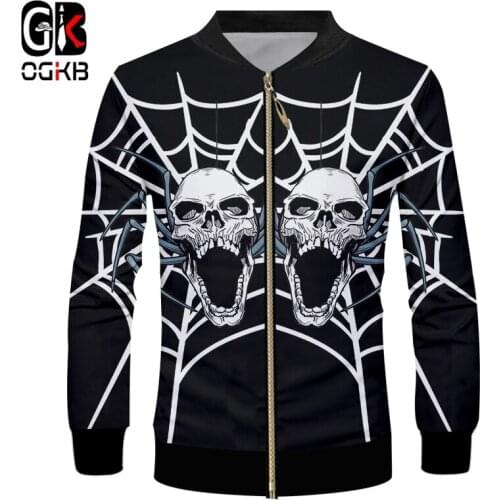 OGKB Man 3D Printed Spider Web And Skulls Trend Personality Casual Mens The New Listing Hip Hop Halloween Zip Jacket