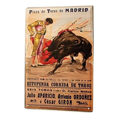 Tin Sign Decor Plaques 30 x 40 cm World Tour Madrid Bullfight Bullfighter Poster