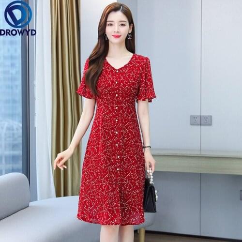 2021 Boho Beach Midi Dress for Women Summer Fashion Short Sleeve V-neck Red Print Long Dress Elegant Party Dresses Vestidos 2XL