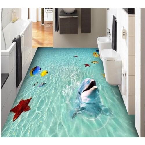 Beach Sea Water Tropical Fish Starfish Dolphin 3D Floor PVC Floor Sticker Painting Murals Modern Custom 3D Floor Mural