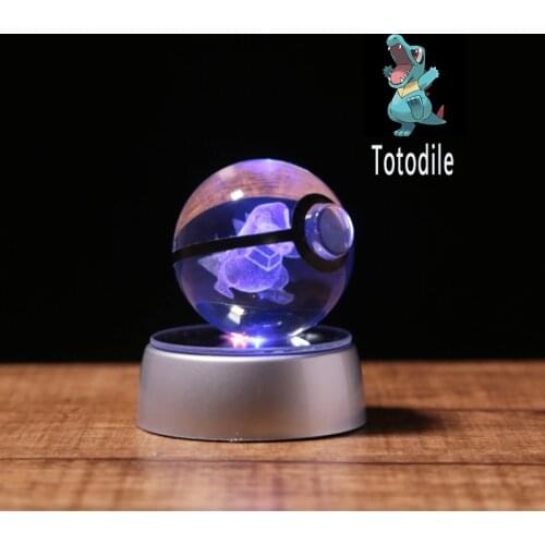 Pokemon Ball 3D Laser Engraving Pokeball Totodile Crystal Ball Toy with LED Light Kids Gifts