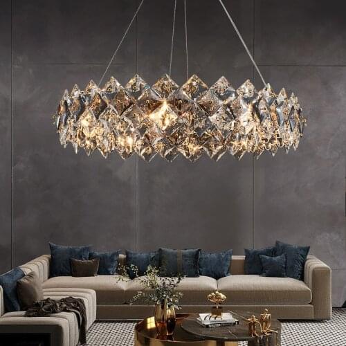 Luxury Crystal Chandelier For Living Room Round Simple Modern Chandelier Hotel Villa Bedroom Study Dining Room Chandellers Lamp