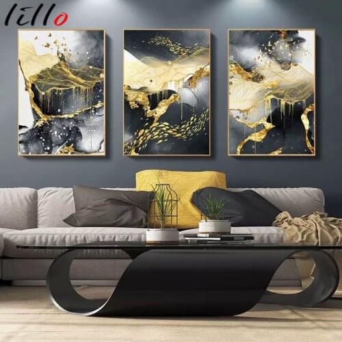 Modern abstract canvas black gold poster painting nordic wall art posters and prints pictures for living room home decor