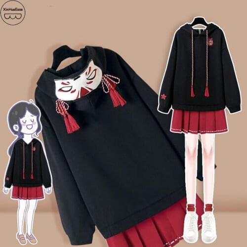 XinHuaEase Chinese National Style 4XL 100kg Autumn Suit Womens Long Sleeve Sweatshirt Skirts Plus Size Fox Japanese Clothing
