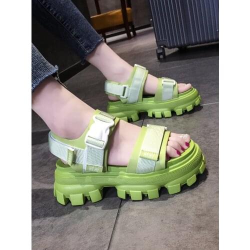 Summer New Style Roman Style Fashion Hot Sale Color Matching Thick-Soled Non-Slip Wear-Resistant Ladies Sandals Large Size 40