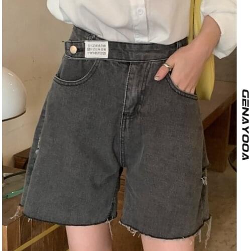 Genayooa Summer Biker Shorts Women Casual Loose Short Pants Women High Waist Light Blue Denim Shorts Women Korean Style 2021 New