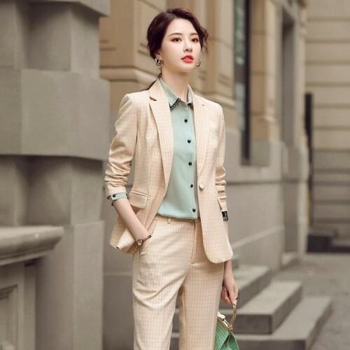 Plus size 4XL High-quality 2 Piece Set Plaid Pant Suit Fashion Blazer Office Lady Casual Designs Women Jacket and Pants