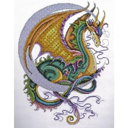 Gold Collection Embroidery Celestial Dragon Modern Cross Stitch Christmas with 100% Cotton Floss & Free Shipping for Wall Decor