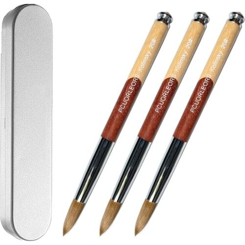 PCUORLEORS 100% Kolinsky Nail Art Brush Acrylic with Red Round Wooden Handle and Kolinsky Sable Hair for Crystal UV Gel Painting