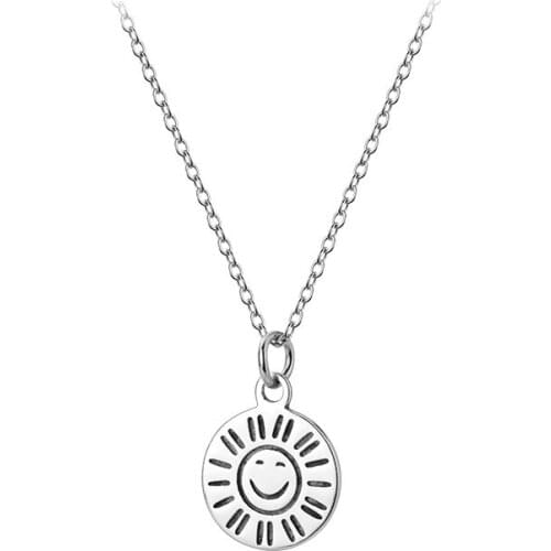 12MM Real. 925 Sterling Silver Smile Sun Coin pendant necklace clavicle jewelry Gift for Love C-D7896