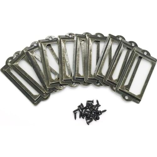 12Pcs/Set Antique Brass Metal Label Pull Frame Handle File Name Card Holder For Furniture Cabinet Drawer Box Case Bin