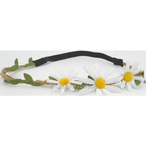 5PCS/lot Boho Daisy Leaf Hair Bands Burlap White Flower Hair Jewelry Accessories Forest Fairy Costume Floral Stretch Headbands