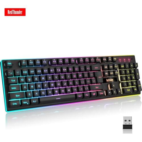 RedThunder K10 Rechargeable Wireless Gaming Keyboard, Mechanical Feeling, LED Backlit 2.4g Wireless Keyboard for PC Mac PS Gamer