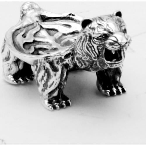 Noble 925 Sterling Silver Tiger Style Cigar Holder Tube Table Cigar Cigarette Holder 1 Cigar Ashtray For COHIBA Cigar