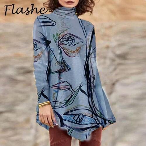 Spring Autumn Women Print Blouses High Neck Long Sleeve Shirt Women Elegant Tops Plus Size Pullover Casual Female Blouses