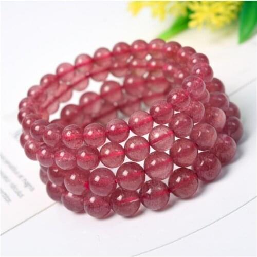 Natural Stone Round Beads Bracelet with Strawberry Crystal for woman