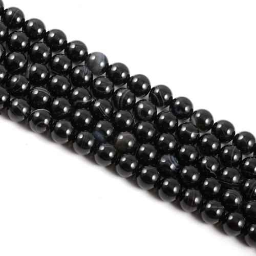 36cm Black Stripe Agates Beaded Natural Stone Round Loose Spacer Beads Accessories for Necklace Bracelet Jewelry Making DIY