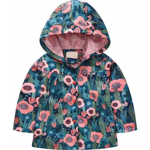 Hooded Baby Kids Jacket Girls Windproof Rain Coat and Boys Printed single-Breasted Outwear Windbreaker for Children Tops Clothes