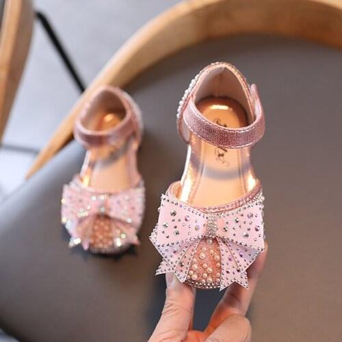 Girls Sequin Lace Bow Kids Shoes Girls Cute Pearl Princess Dance Single Casual Shoe 2021 New Childrens Party Wedding Shoes