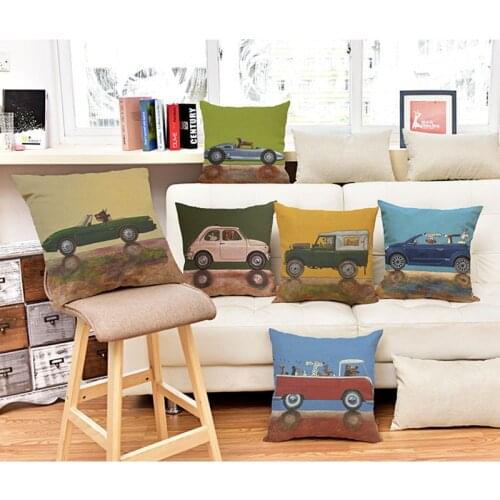 Hot Sale Pillow Lovely Cartoon Dog Driving Car Almofadas 45X45CM Linen Pillow Decorative Linen Cushion cover without filling