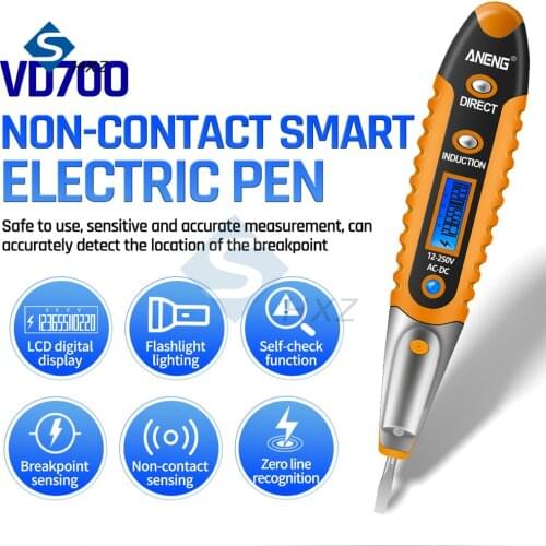 12-250V AC/DC 1 Non-contact Digital Display Flat Head Screwdriver Induction Tester