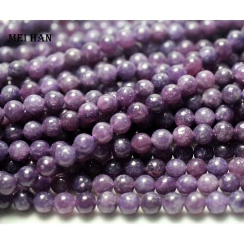 Meihan (2 strands/set) natural 6mm purple Lepidolite smooth round gem stone beads for jewelry making design Christmas gift