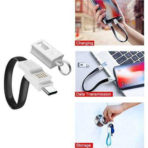 Mini KeyChain Micro USB Type C Cable Lighting Charger Cable For iPhone Samsung Mobile Power Portable Type-C USB-C Cord Accessory