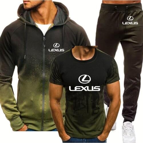 Mens hoodies Lexus Car Logo Printing Spring Autumn Casual high quality cotton Mens Hooded Jacket+Pants Suit 3-piece set