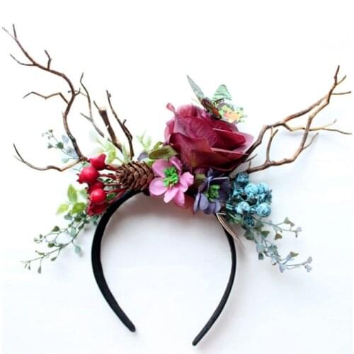 New Tree Branches Antlers Headband Props Horns Hair Accessory Cosplay Flowers Headpieces Hair band Costume Party