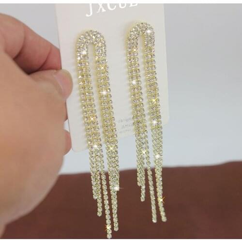New Shiny Colorful Rhinestone Drop Earrings For Women Long Tassel Crystal Dangle Earring Brincos Weddings Fashion Jewelry Gifts