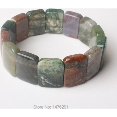 Charming 15X20MM Indian Onyx Agates Rectangle Beads Stretchy Bracelet Bangle 7.5"L