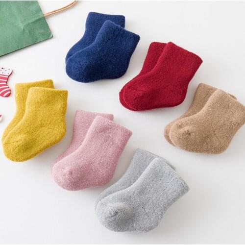 Solid Color Plush Baby Sock Autumn Winter Warm Thick Sleep Sock Soft Terry Newborn Toddler Home Floor Sock For Baby Girl Boy