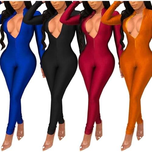 Sexy Womens Long Sleeve Zipper Jumpsuit Bodycon Romper Trousers One Piece Clubwear Party Tracksuits Outfits