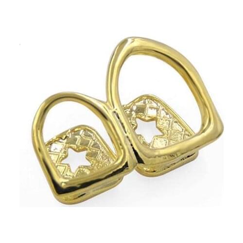 Hollow Open Face Double Tooth Grillz Yellow Gold Color Plated Top Two Right Canine Teeth Grills Caps