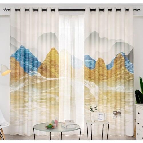 Custom Nursery Kids Children Window Curtain Drape Hangings for Living Room Bedroom Curtain Gauze Tulle Sheer Gold Blue Mountain