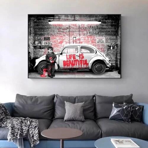Pop Street Graffiti Art Print Paintings on Canvas Poster Letter LIFE IS BEAUTIFUL Wall Art Pictures for Living Room Home Decor