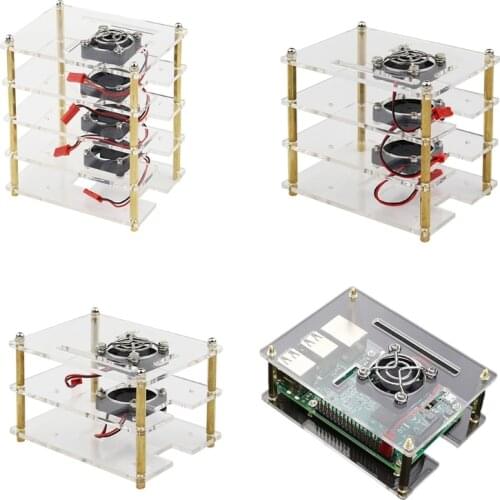 Clear Multilayer Raspberry Pi Cluster Case for Raspberry Pi 4 B Pi Rack Case with Cooling Fan for Raspberry Pi 3 Model B AXYB