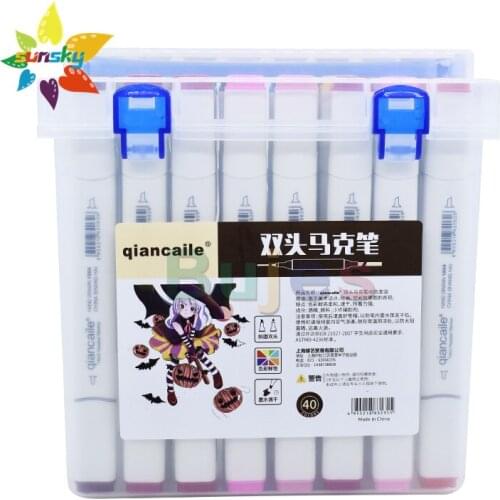 Qian Caile color markers 40/48/60/80 color Double headed oil marker pen beginner animation design Common colors art supplies