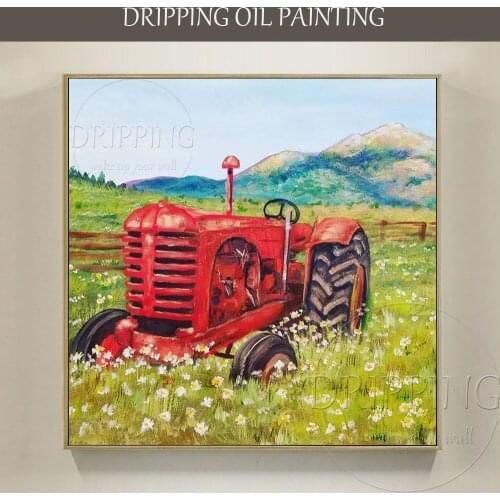 Artist Hand-painted Special Landscape Tractor Oil Painting for Wall Decor High Quality Impressionist Car Tractor Oil Painting