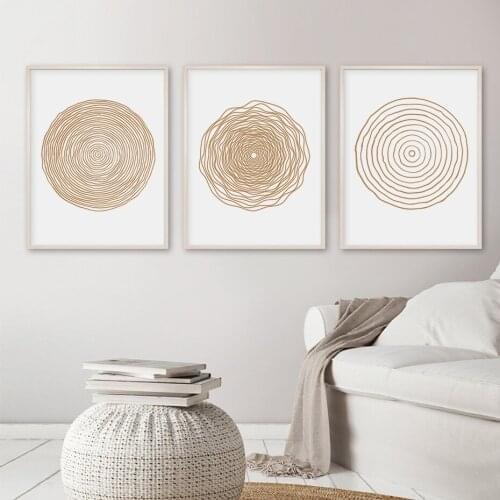 Self-adhesive Wall Stickers Geometric Circle Painting Boho Minimalist Posters Wall Art Picture for Living Room Home Decoration