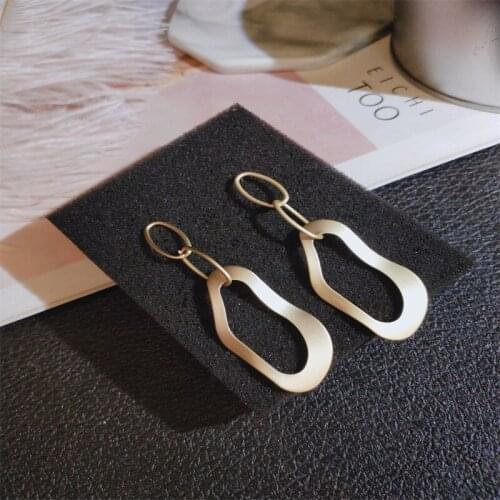 Korean Bright Gold Color Exaggerated Hollow Out Metal Geometric Irregular Drop Stud Earring Retro Punk Earrings Vintage Jewelry