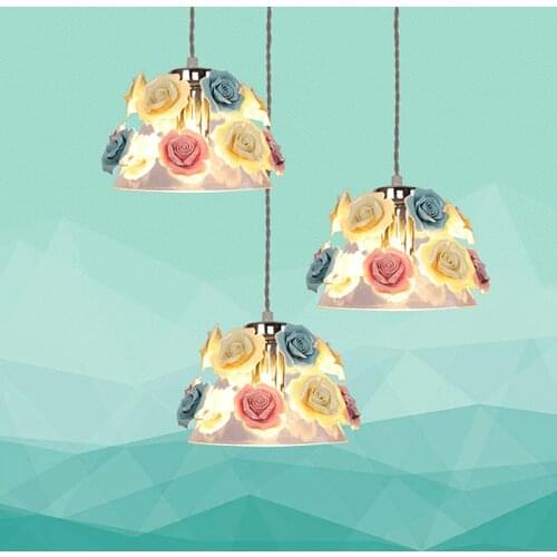 North Europe makaron color ceramic flower glass chandelier restaurant corridor balcony plant walnut Chandelier