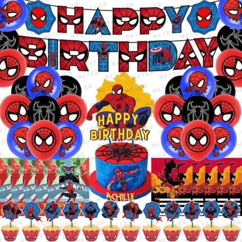 Super Hero Marvel Spiderman Theme Balloon Cake Insert Banner Set Latex Balloons Kids Birthday Party Decor Baby Shower Balloons