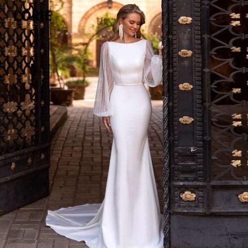LORIE Mermaid Wedding Dresses Boho Long Puff Sleeves Backless Custom Made Long Formal Wedding Gown Beach Simple Bridal Dress