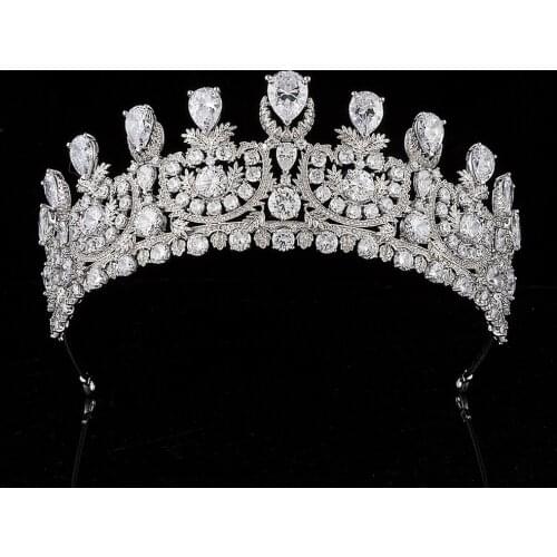 European Cubic Zirconia Wedding Bridal Tiaras and Crowns Women Girls CZ Party Hair Jewelry Accessories Zircon Pageant Headpieces