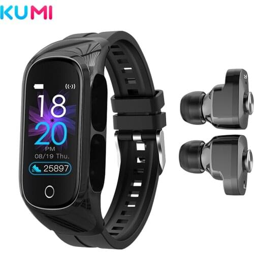 KUMI Smart Bracelet Band N8 Smartwatch with Earphones 0.96" Screen Heart Rate Sport Bracelet Bluetooth 5.0 Headphones SmartBand