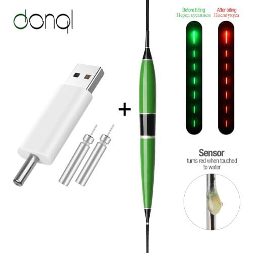 DONQL Smart Led Fishing Float + USB Charger Rechargeable Battery Fish Bite Automatically Remind Color Change Night Fishing Buoy