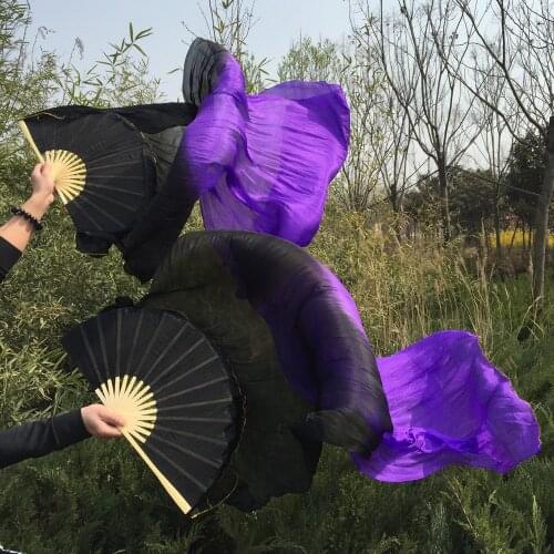 Nice color 100% Natural Silk Material dancing Fan Veils 2 color mixed dyes Fans for Bellydance Wears